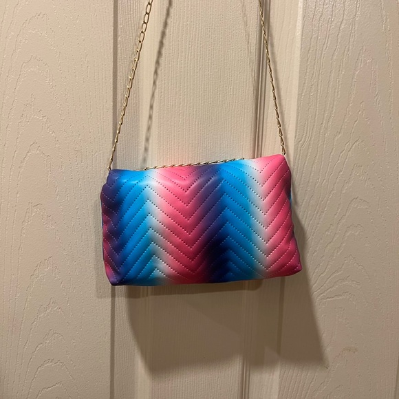 Rainbow Crossbody Shoulder Bag with Gold Chain - Picture 3 of 5